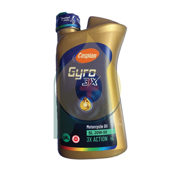 روغن موتورسیکلت کاسپین مدل 3x Action جیرو Gyro SL JASO MA حجم 1 لیتر (20w-50)